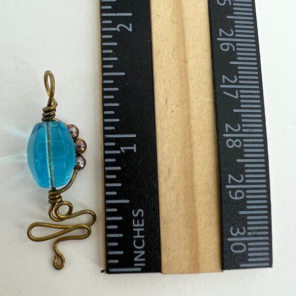 Sea Blue Cypress Goddess Bronze Wire Wrapped Handmade Pendant - Picture 4 of 4